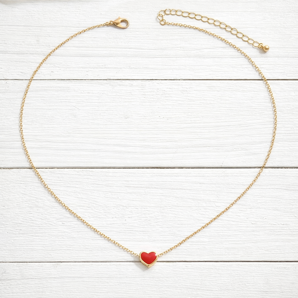 Red Heart Necklace with Gold Chain