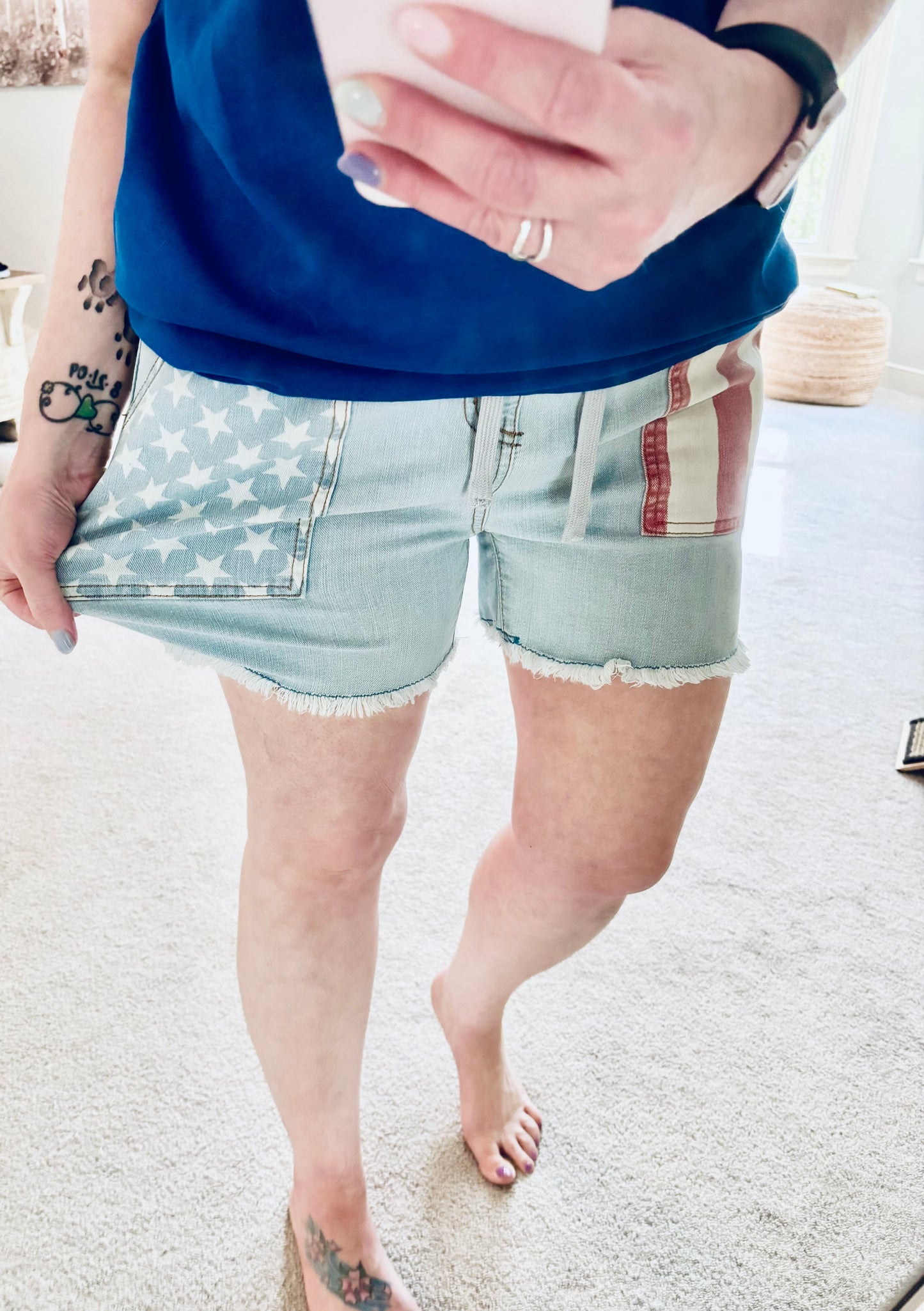 Stars & Stripes Elastic Waist Shorts