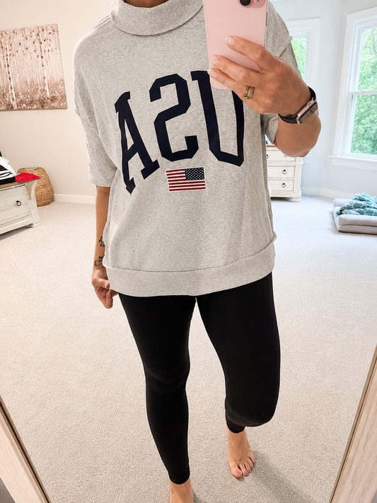 Exposed Seam USA Mock Neck Top