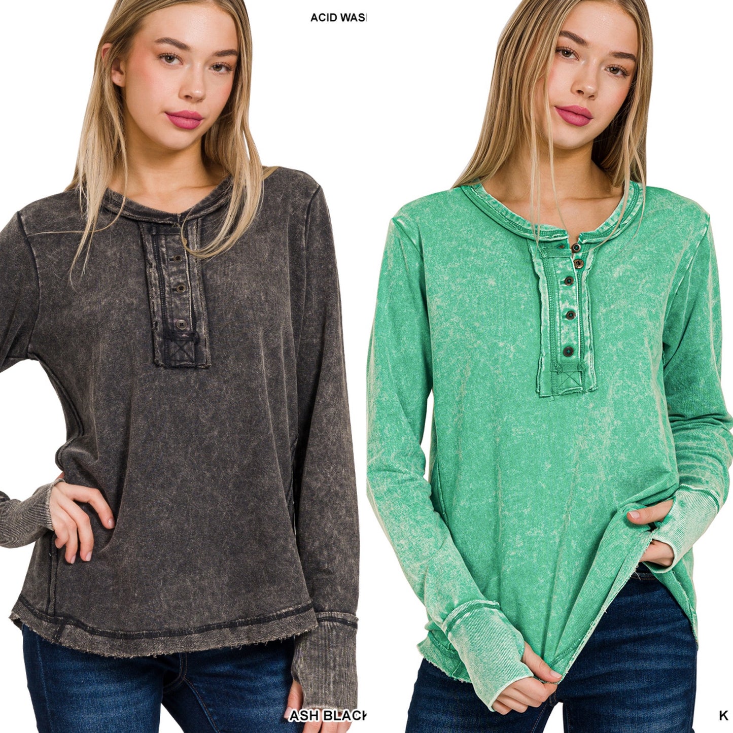 Long Sleeve Thumbhole Top With Buttons