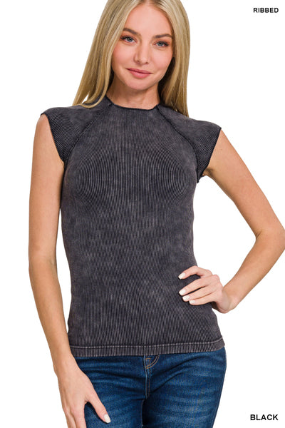 Stone Washed Ribbed Sleeveless Top