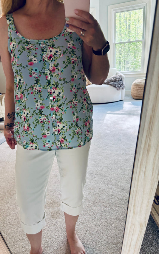 Floral Button Detail Tank - 3 Color Options