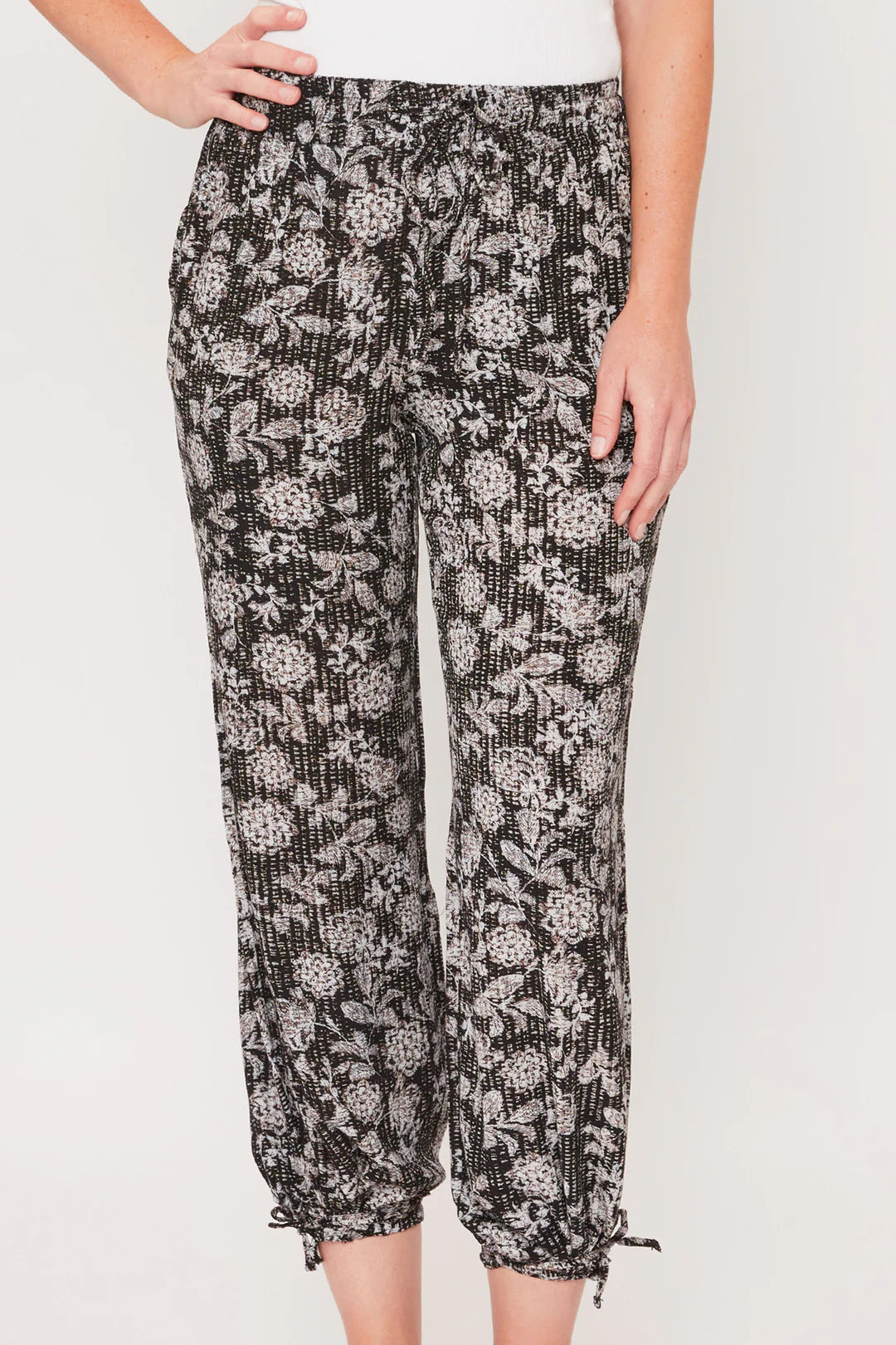 Elastic Waistband Stripple Flower Pants
