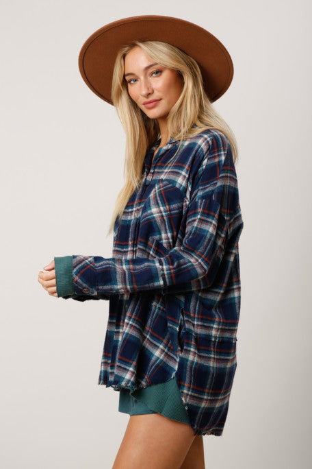 Button Up Plaid Flannel With Pockets and Thermal Trim