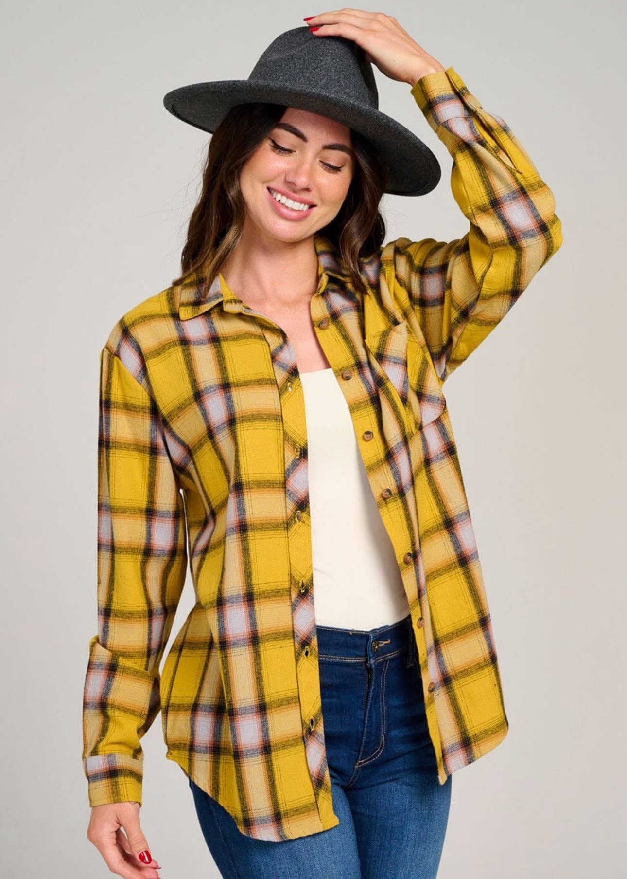 Yellow Plaid Flannel Top