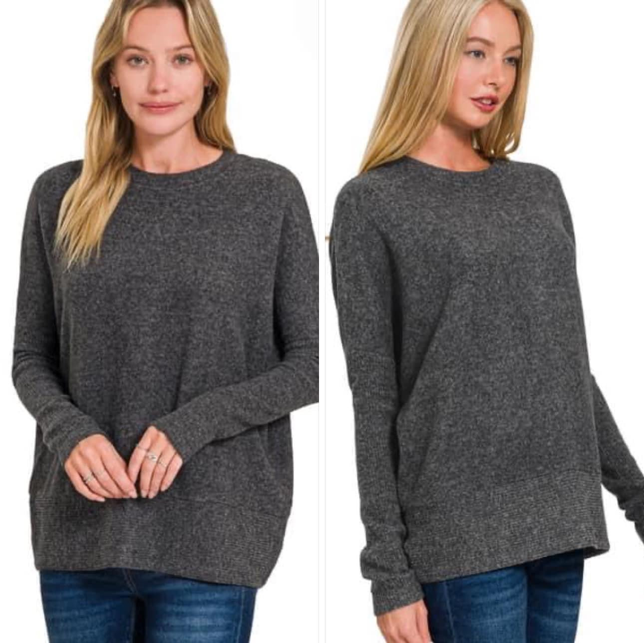 Zenana Brushed Melange Hacci Dolman Sleeve Top