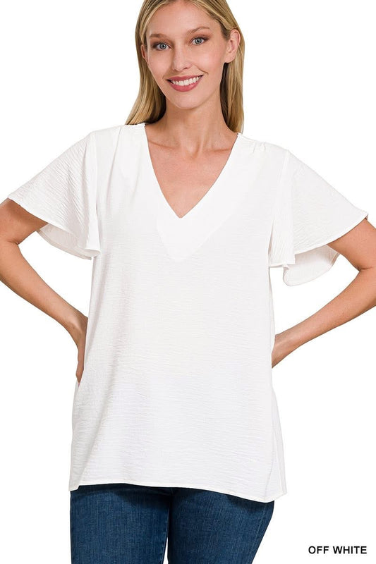 V-Neck Flutter Sleeve Top