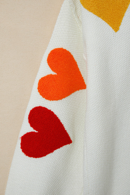 Chenille Feel Drop Shoulder Heart Sweater