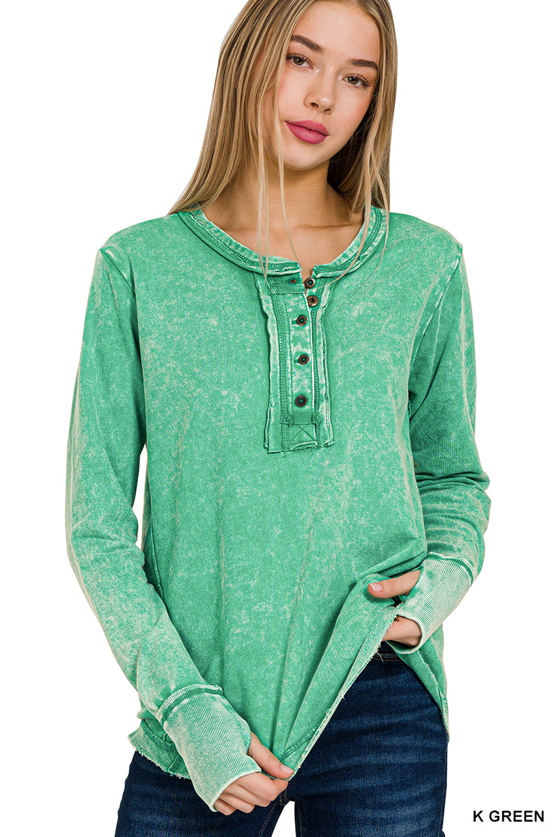 Long Sleeve Thumbhole Top With Buttons
