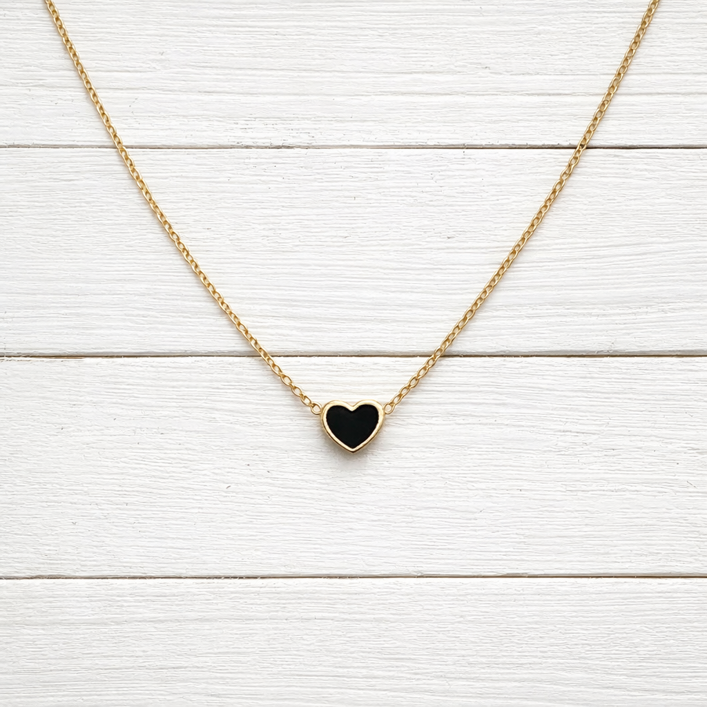 Black Heart Necklace with Gold Chain