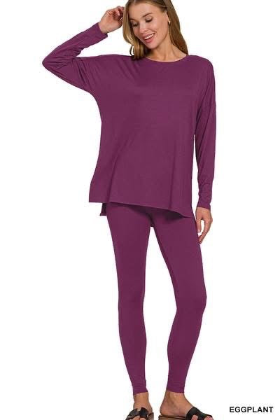 Long Sleeve Top With Side Slits & Leggings
