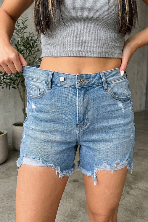 Light Wash Distressed Shorts