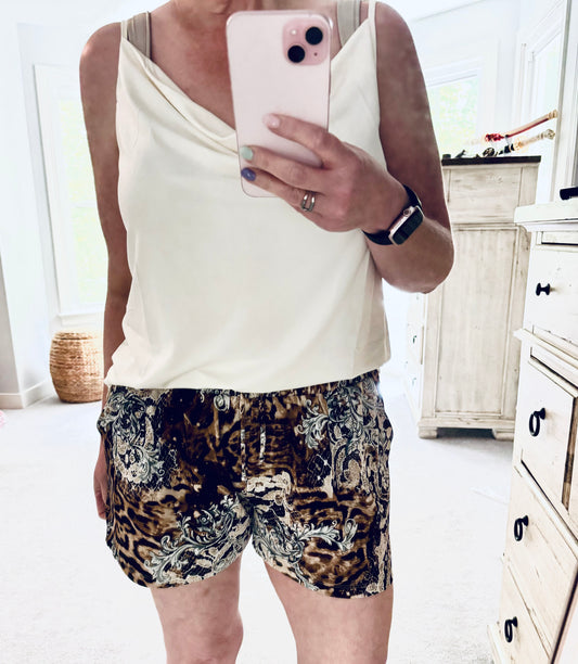 Animal Print Drawstring Shorts With Pockets