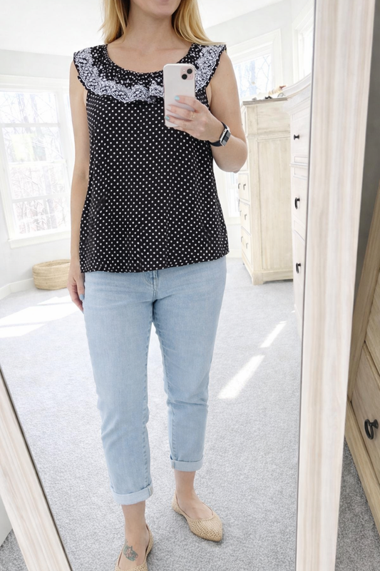 Embroidered Polka Dot Top