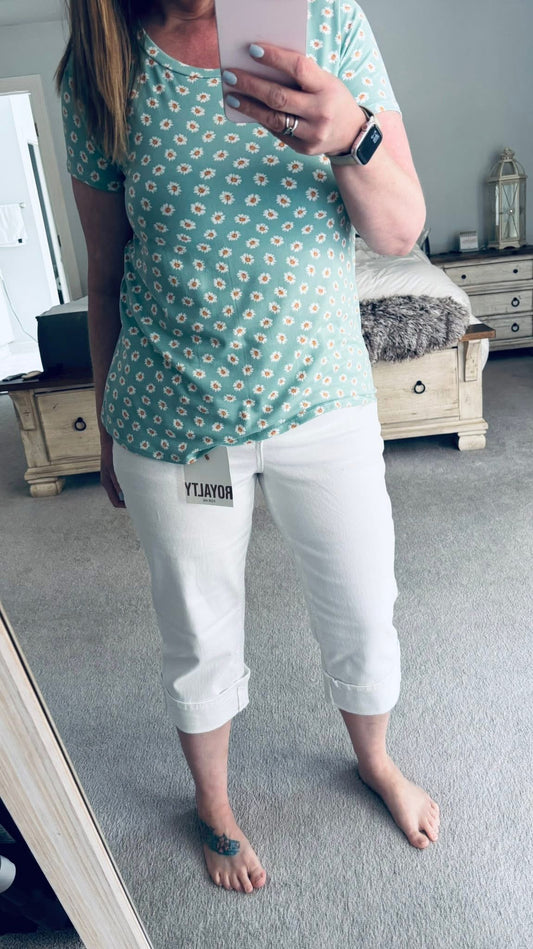 Tummy Control Cuffed Denim Capri