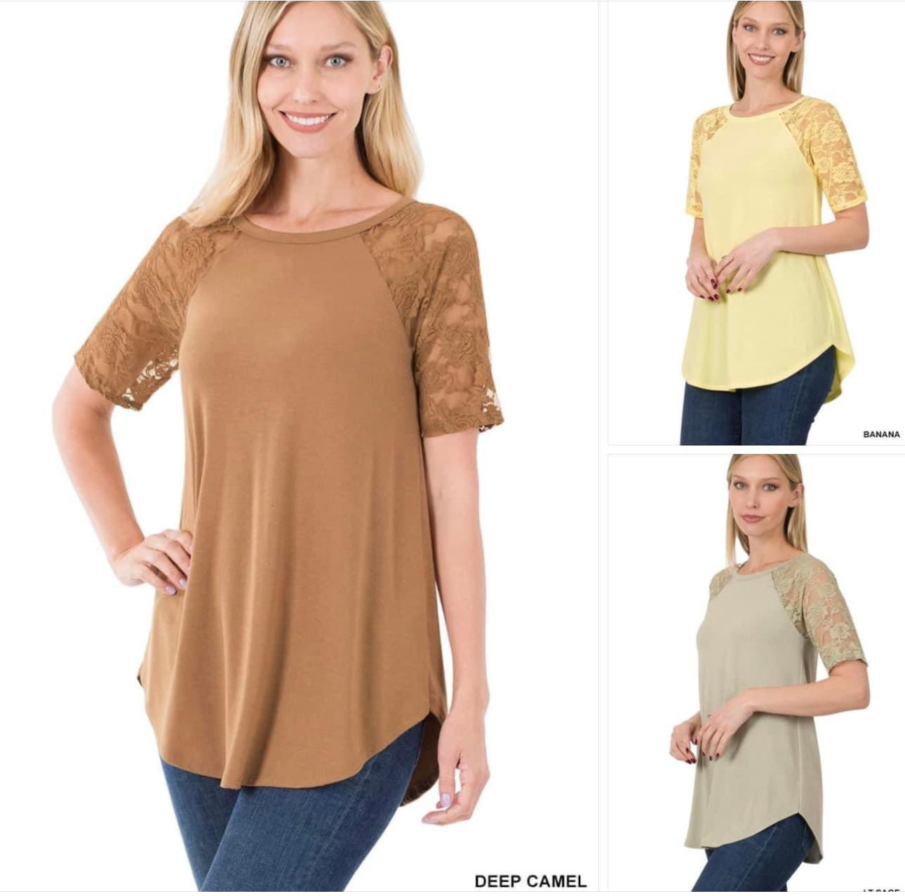 Zenana Lace Sleeve Top