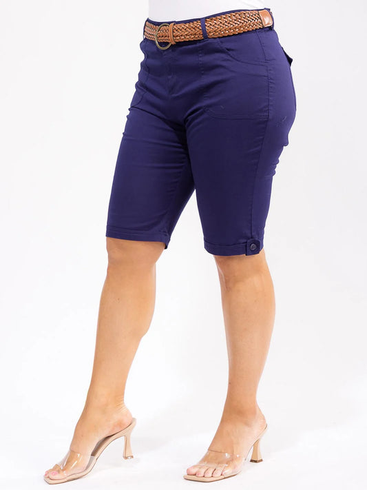 Navy Belted Bermuda Shorts