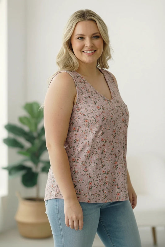 Lilac Ribbed Floral Tank
