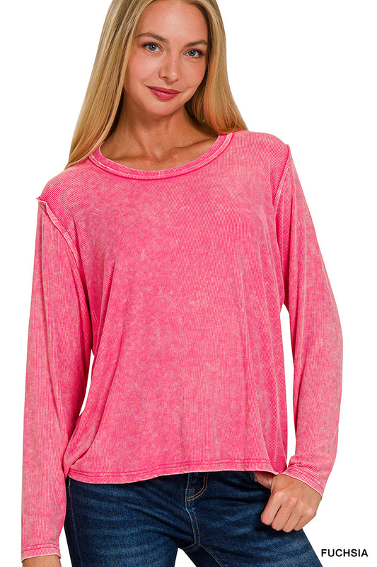 Washed Soft Ribbed Scoop Neck Top - 2 Color Options