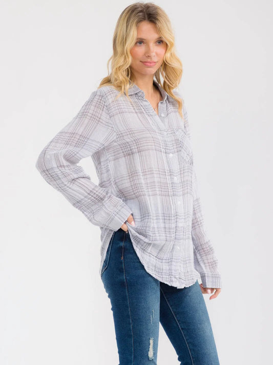 Plaid Pocket Button Up Top