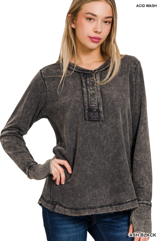Long Sleeve Thumbhole Top With Buttons