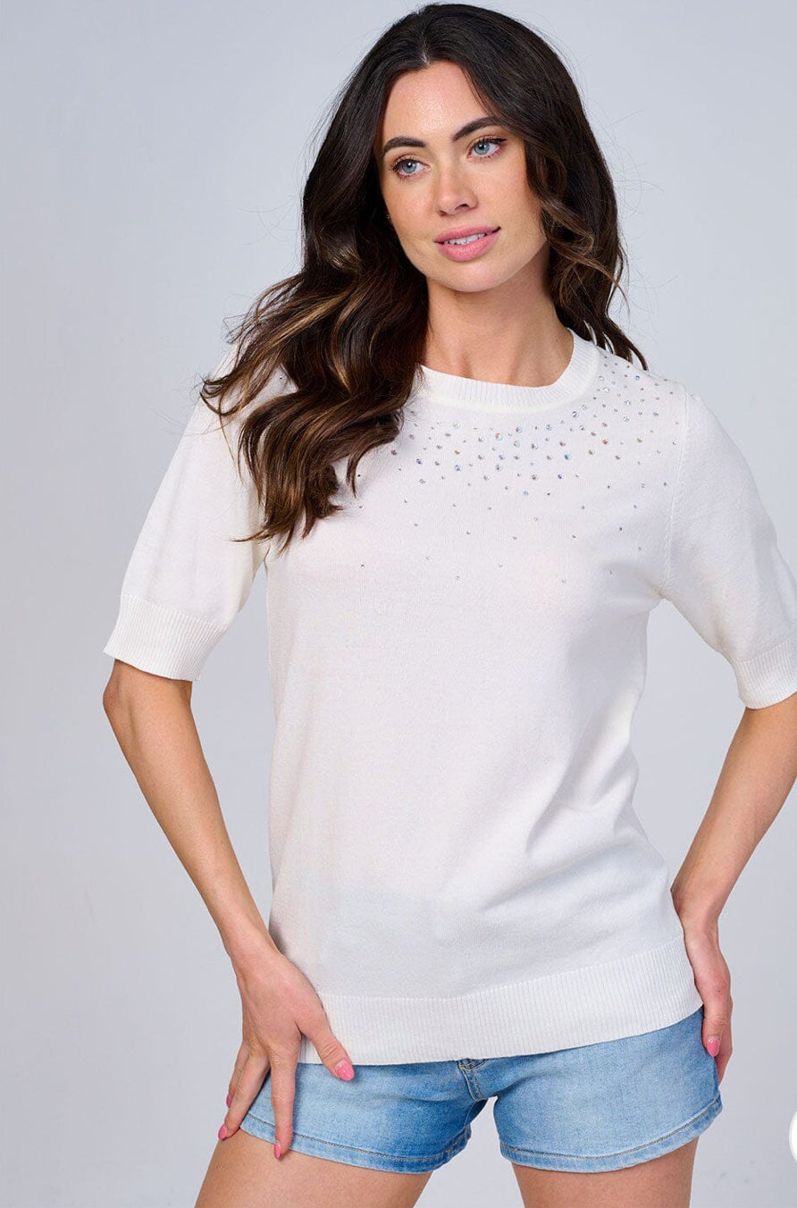 Studded Detail Knit Top - Multiple Colors