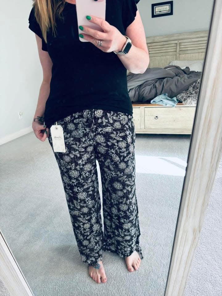 Elastic Waistband Stripple Flower Pants