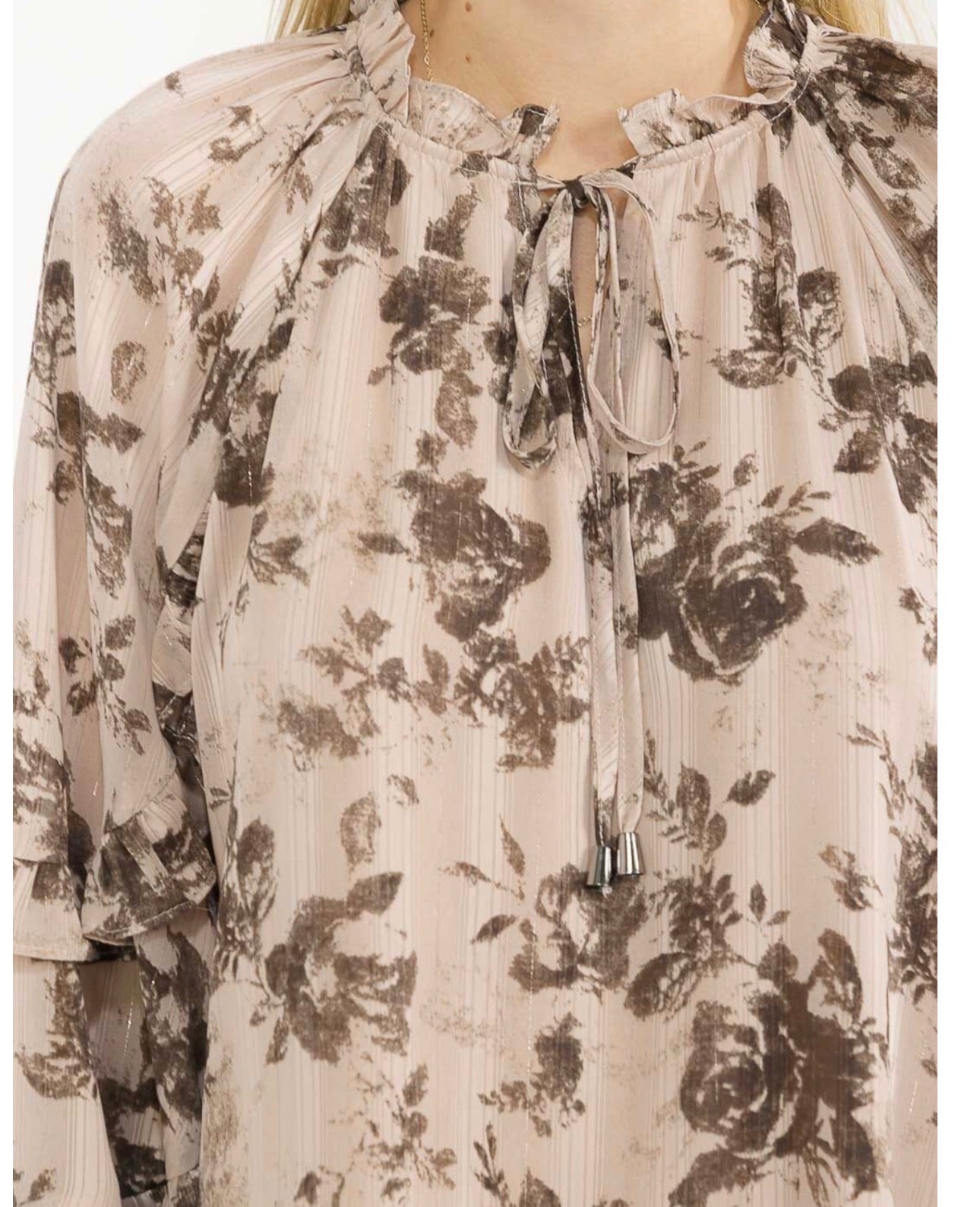 Shimmer Ruffle Top in Olive