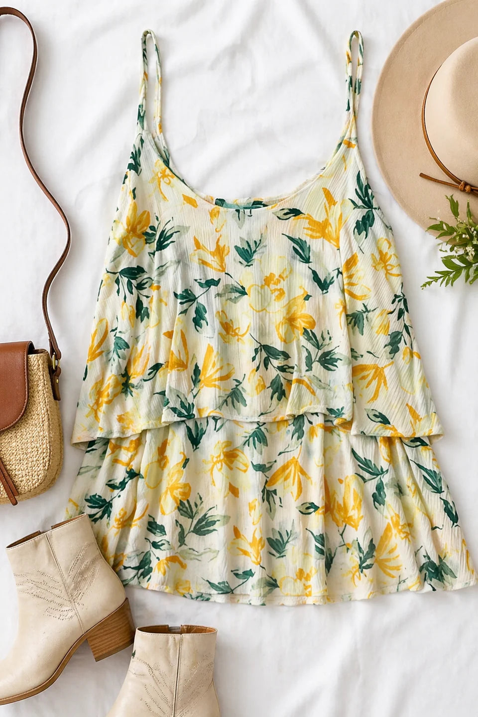 Floral Tiered Adjustable Strap Tank