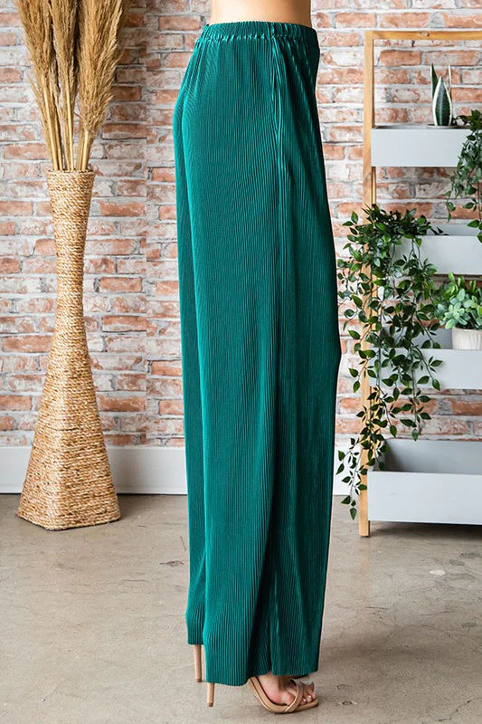 Wide Leg Ribbed Silky Pants With Pockets