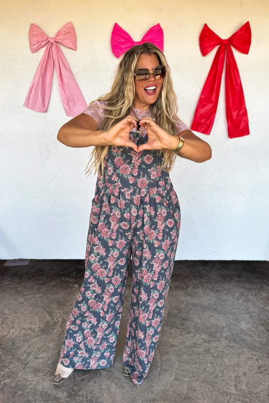 *Preorder-Cassidy Denim Floral Overalls