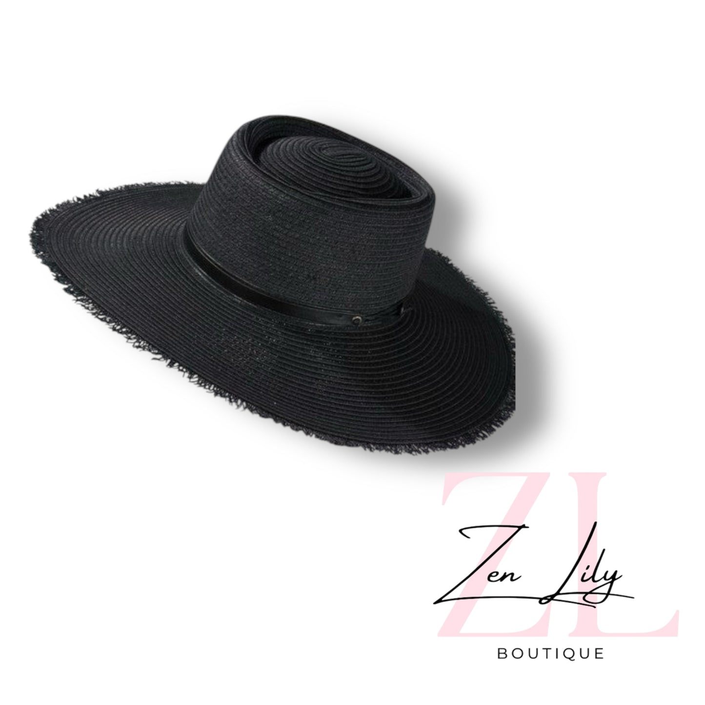 Wide Brim Frayed Straw Sun Hat