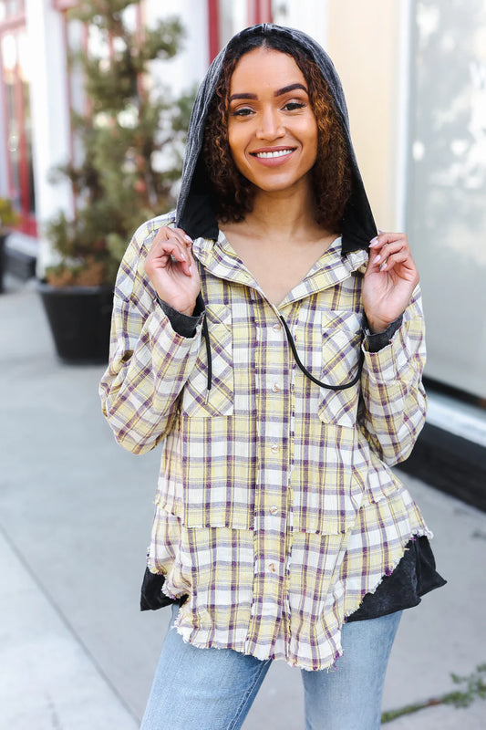 Oversized Hooded Plaid Top