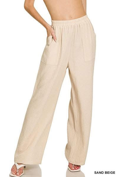 Elastic Waist Gauze Pants