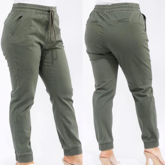 Denim Joggers in Olive