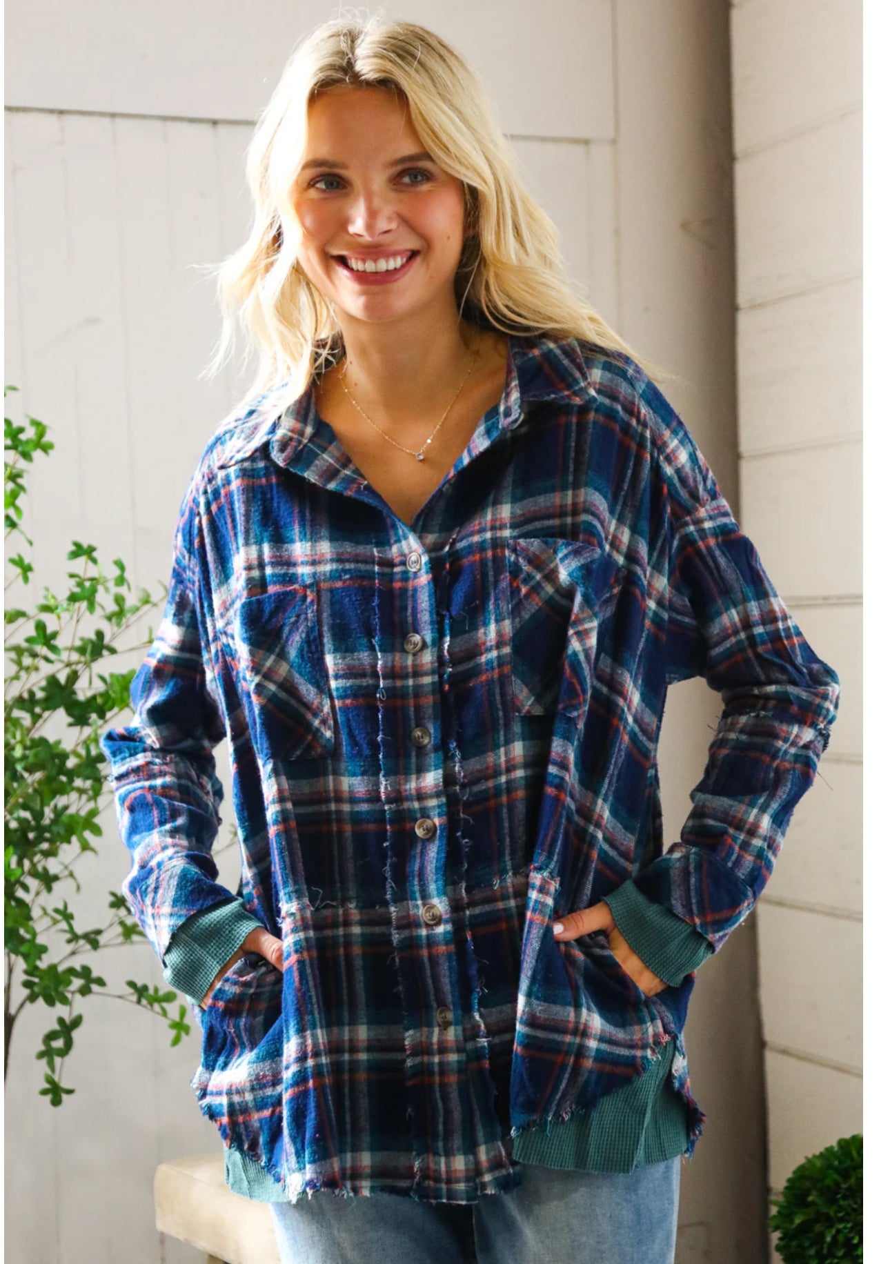 Button Up Plaid Flannel With Pockets and Thermal Trim