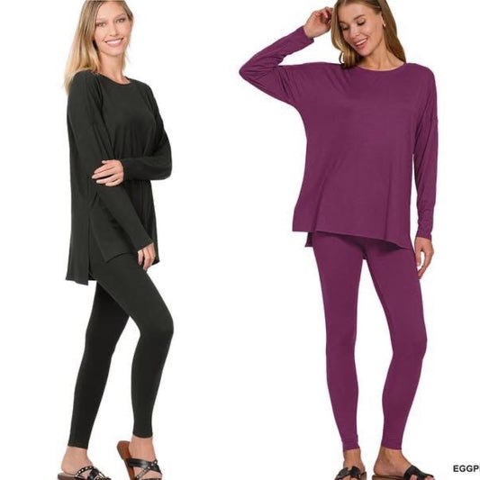 Long Sleeve Top With Side Slits & Leggings
