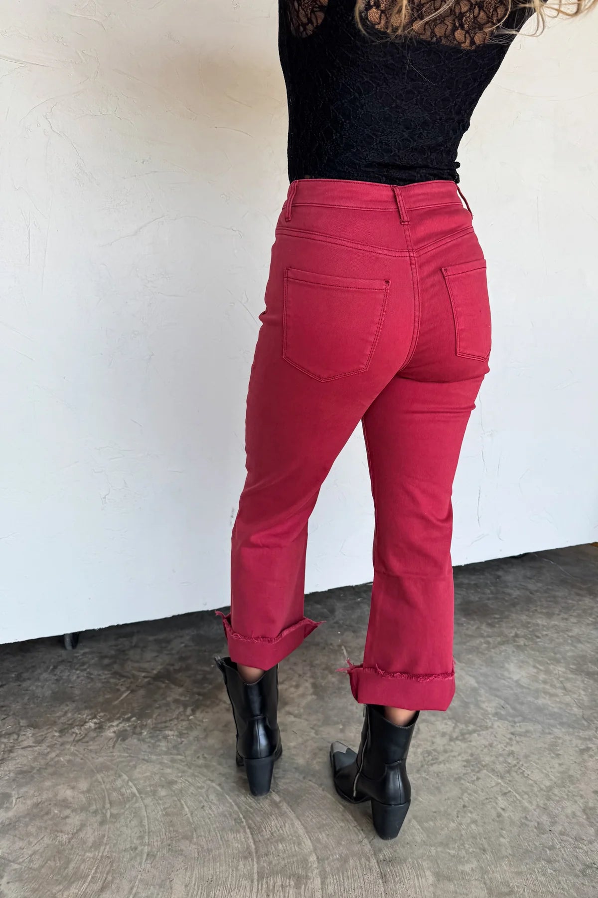 Preorder - Urban Non-Distressed Cropped Jeans in Burgundy