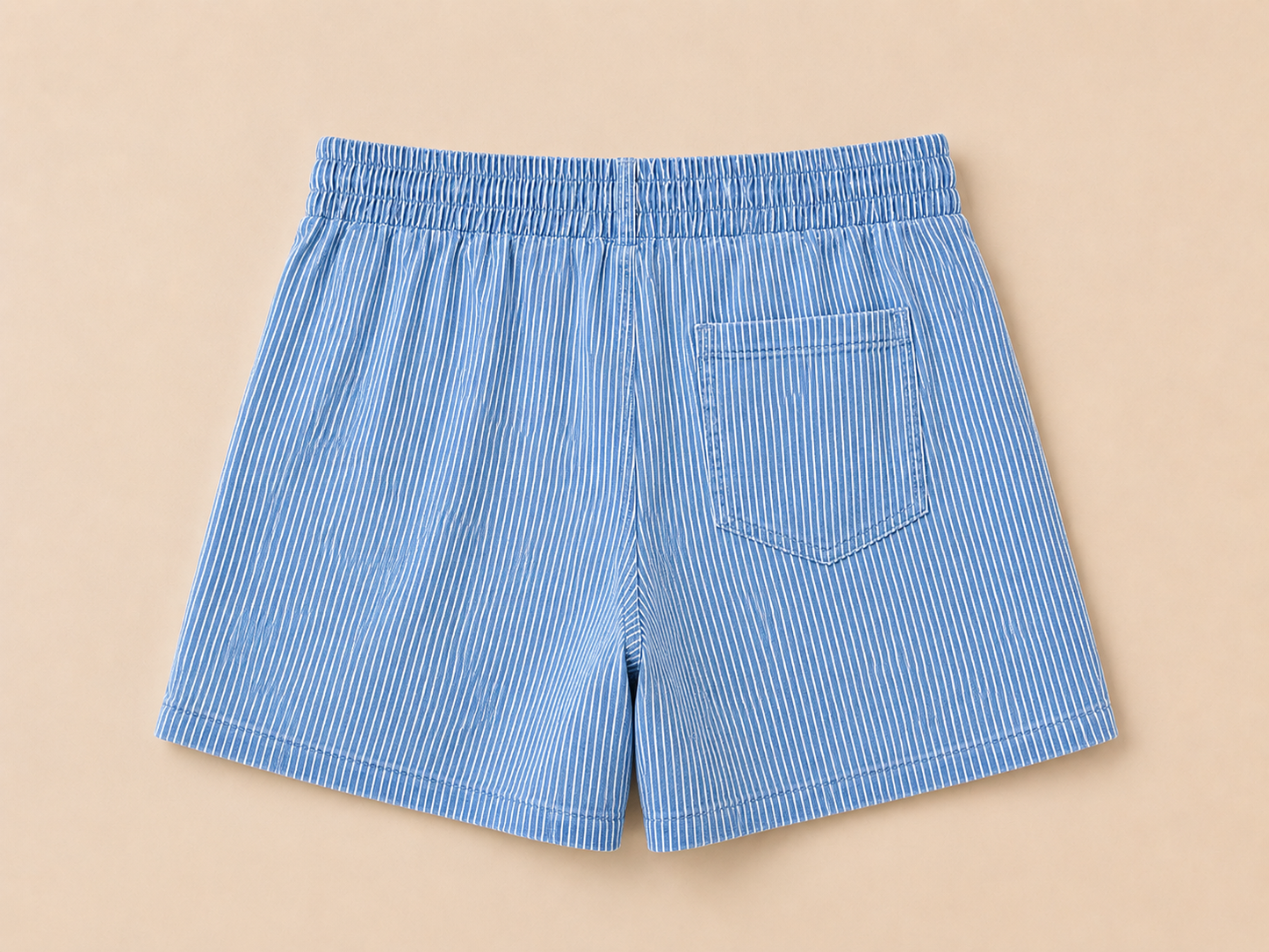 Dark Blue Striped Drawstring Elastic Waist Denim Shorts