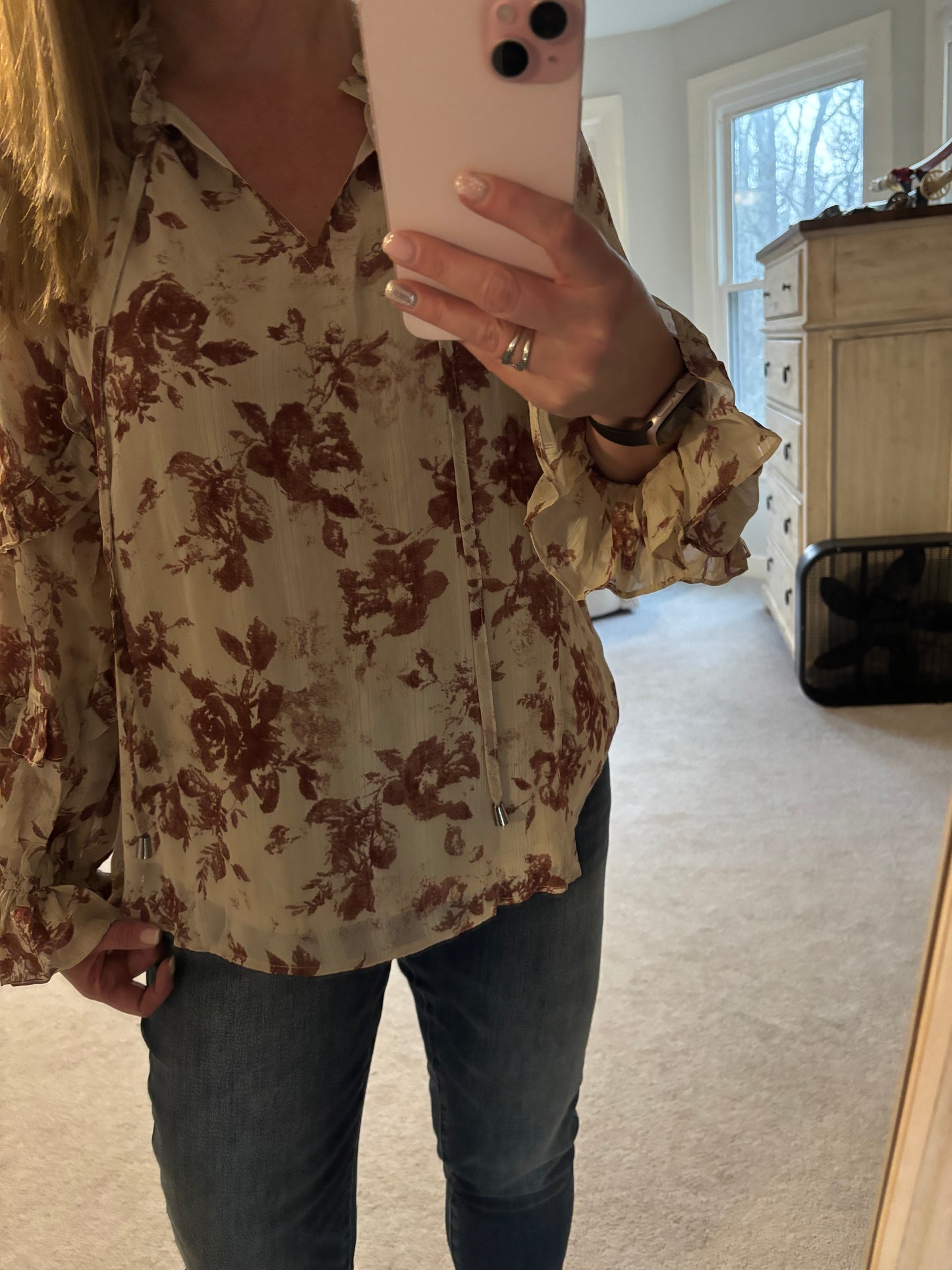 Shimmer Ruffle Top in Burgundy