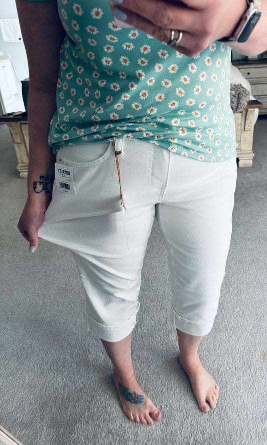 Tummy Control Cuffed Denim Capri