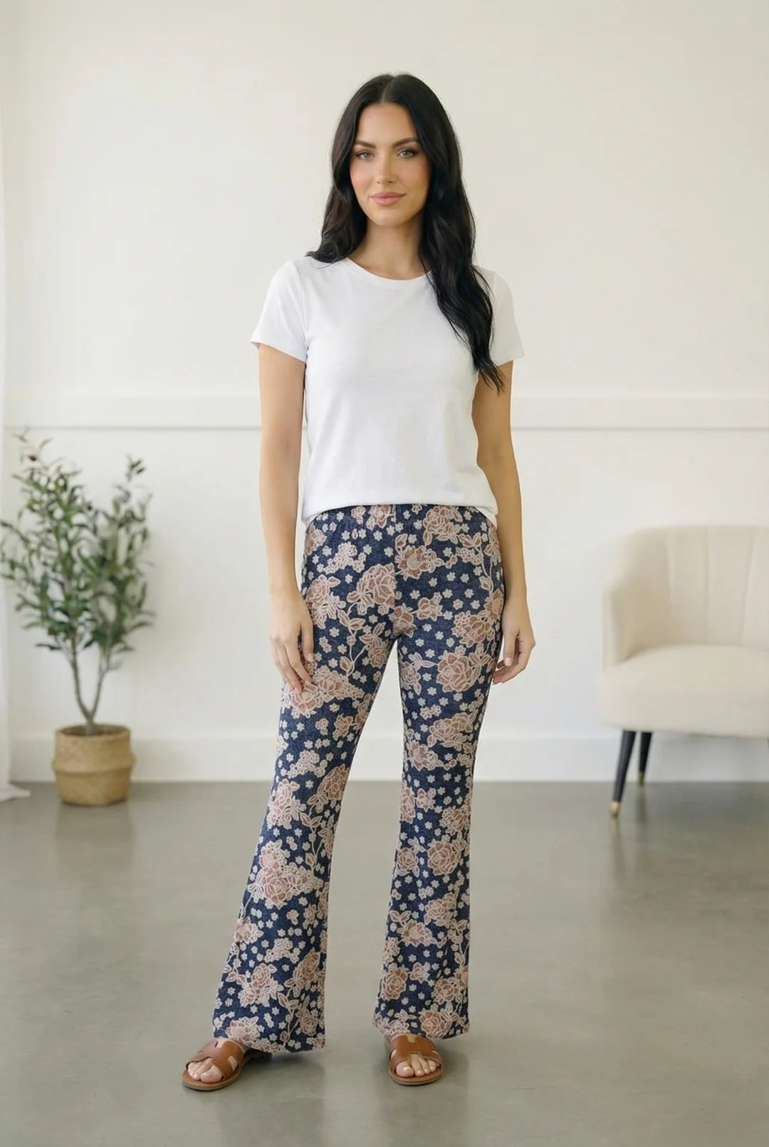 Fit & Flare Pants in Floral Denim Look