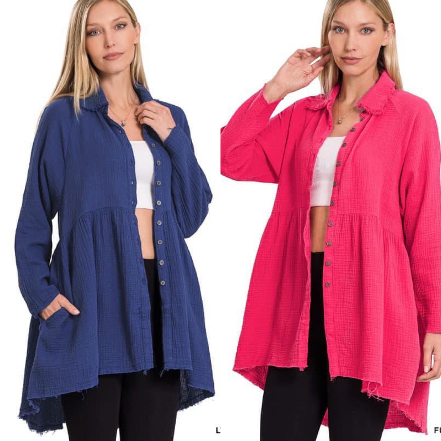 Zenana Double Gauze Raw Edge Top