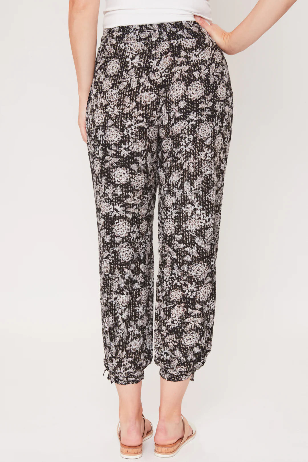 Elastic Waistband Stripple Flower Pants