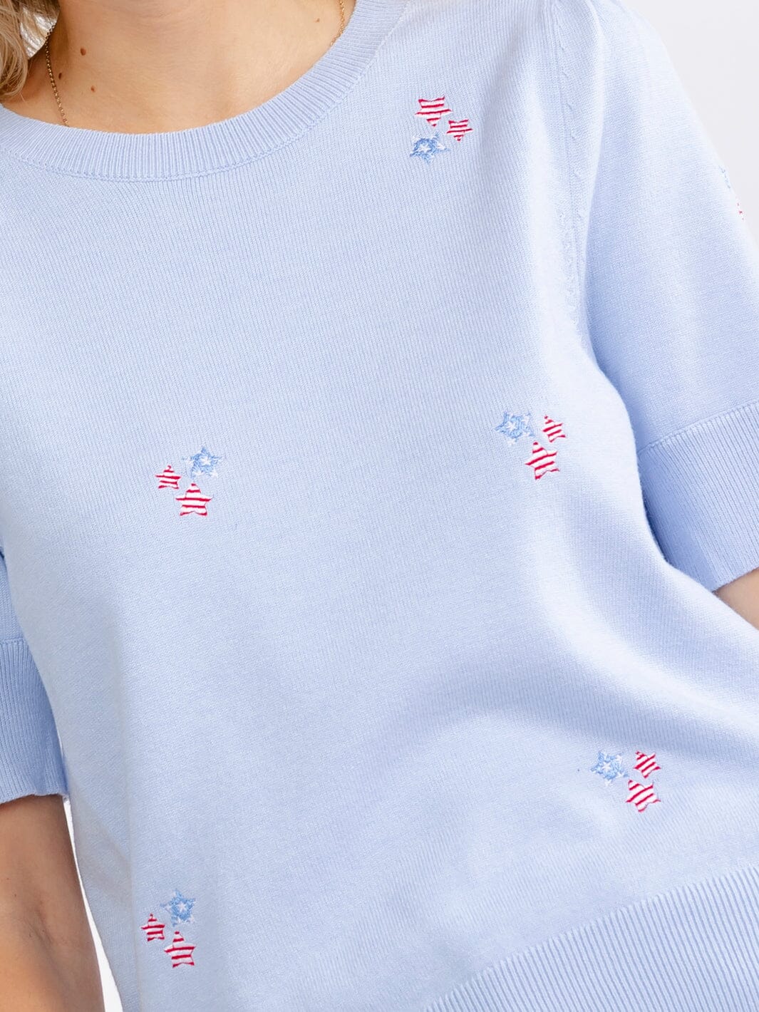 Stars & Stripes Embroidered Short Sleeve Sweater