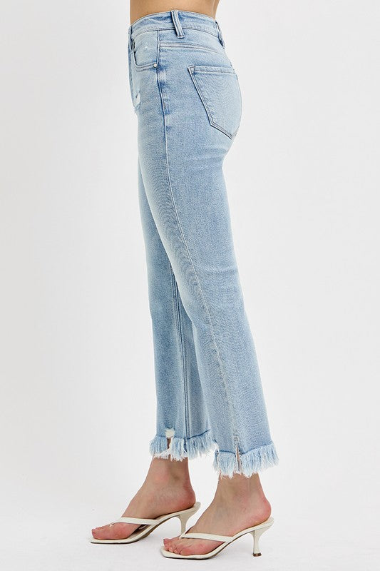 Raw Hem Distressed Cropped Flare Jeans