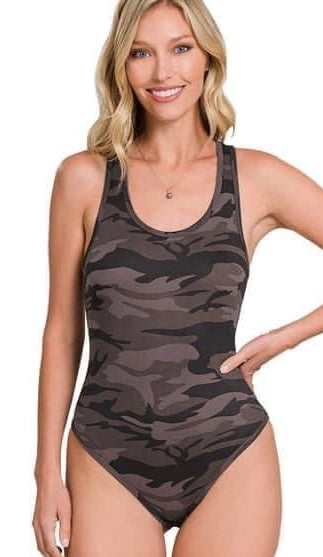 Zenana Camo Racerback Bodysuit