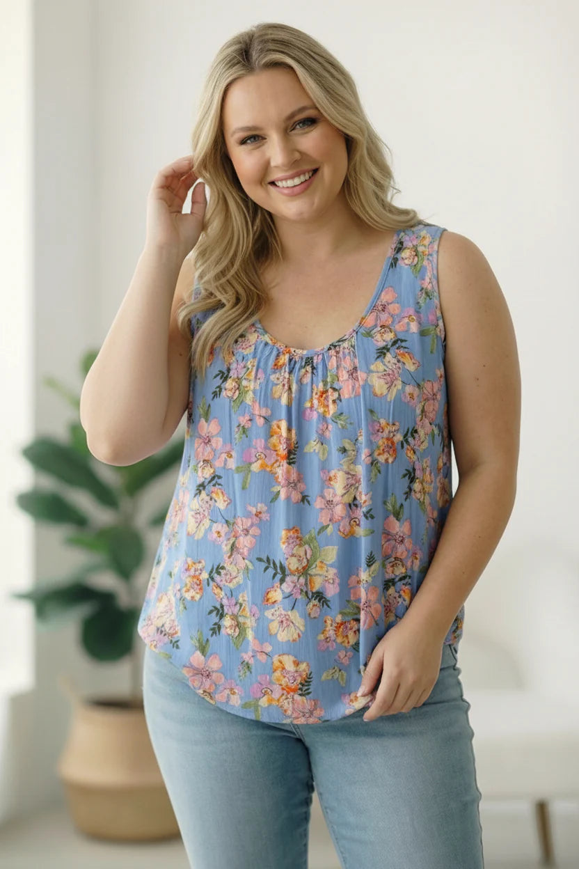 Floral Sky Blue Tank