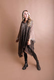 Herringbone Tweed Hooded Frayed Edge Poncho - Multiple Color Options