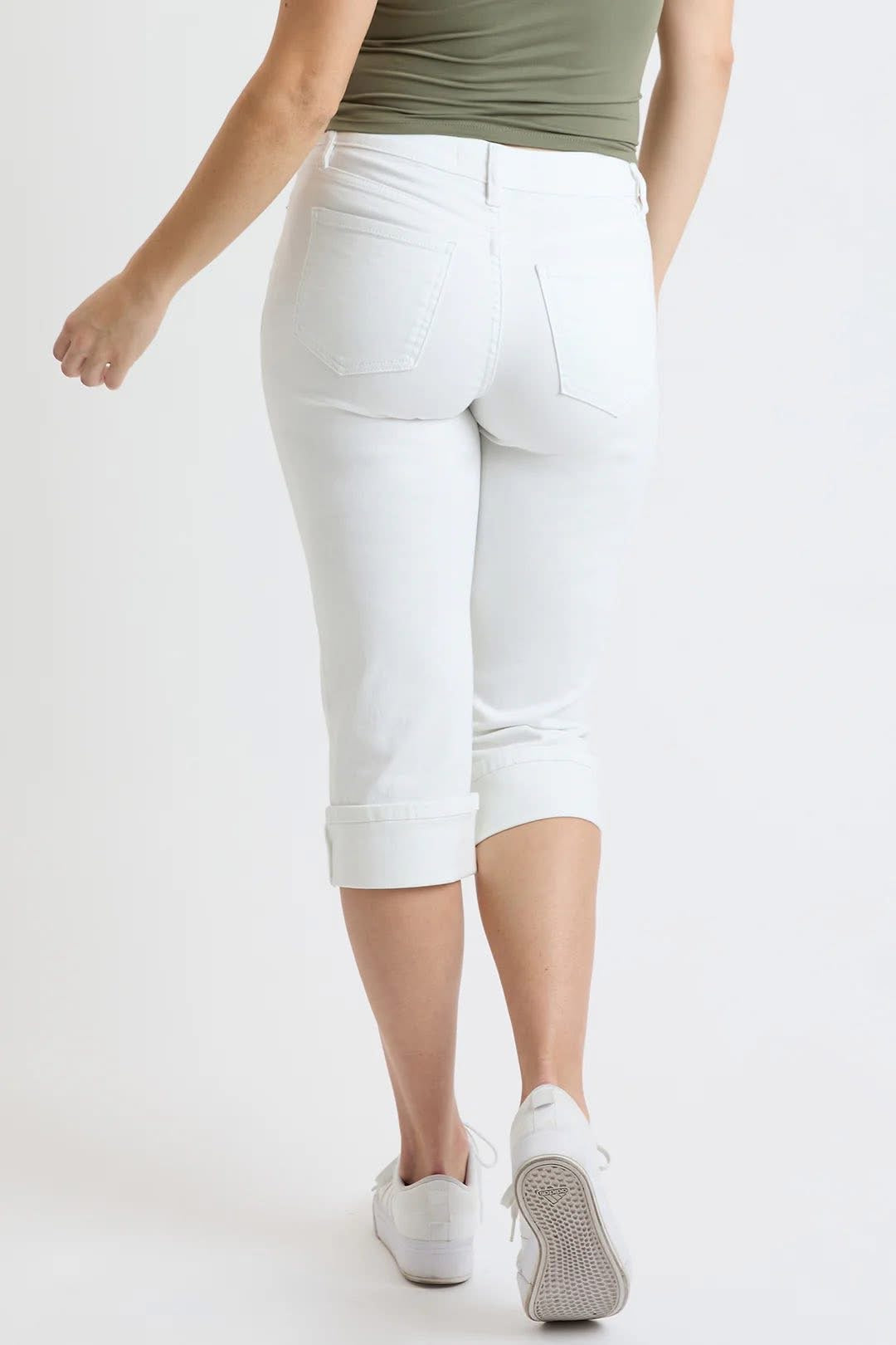 Tummy Control Cuffed Denim Capri